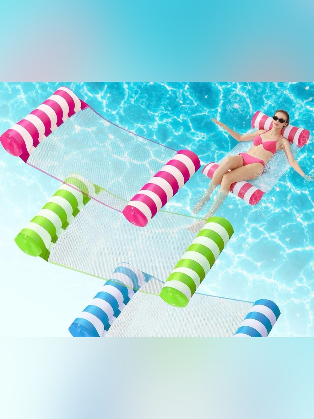 OKSUWATER 3 Pack 4-in-1 Inflatable Pool Floats for Adults, Multicolor